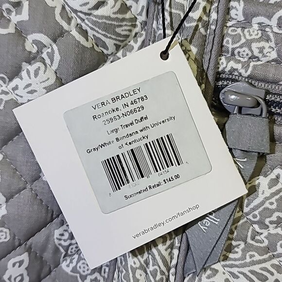 NWT Vera Bradley Cotton Collegiate Large Travel Duffle Bag - Grey/White - Picture 4 of 12